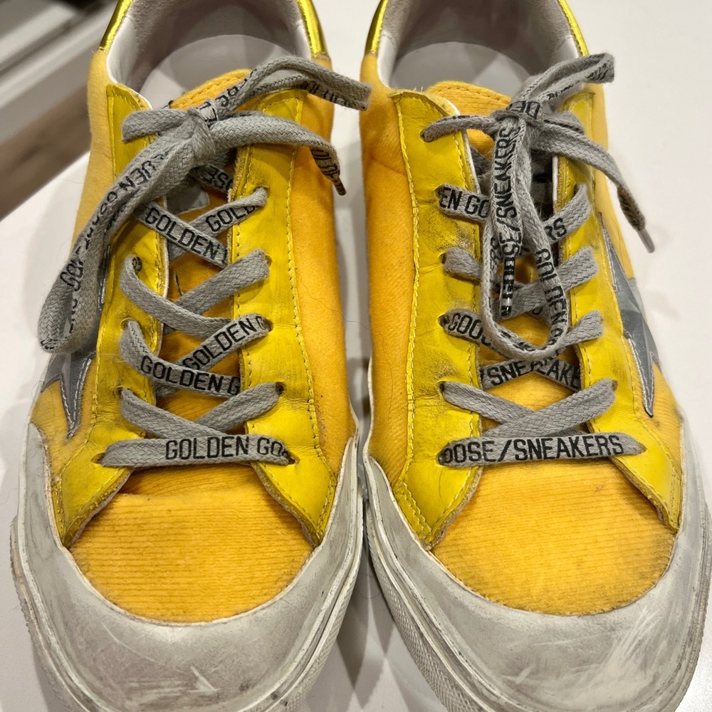Golden Goose Yellow Sneakers with Gray Laces